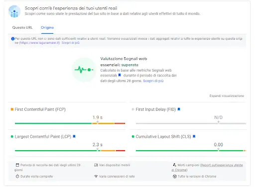 Dati sul campo di PageSpeed Insights