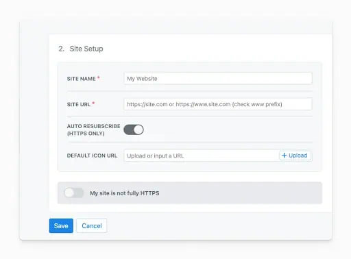 Configurazione sul sito di OneSignal