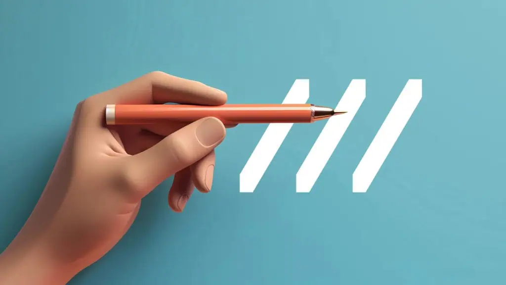 Mano che disegna un logo con un pennarello su sfondo azzurro, evidenziando i componenti di un logo d.