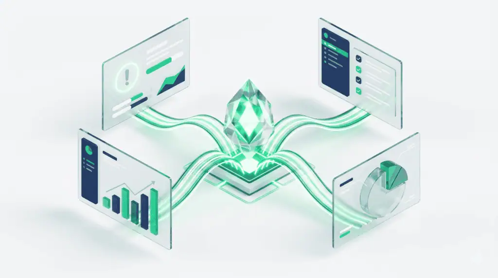 L'Output Layer: Il motore asincrono smista i dati elaborati trasformandoli in reportistica chirurgica, differenziata per Titolare, Project Manager, Team operativo e Cliente.
