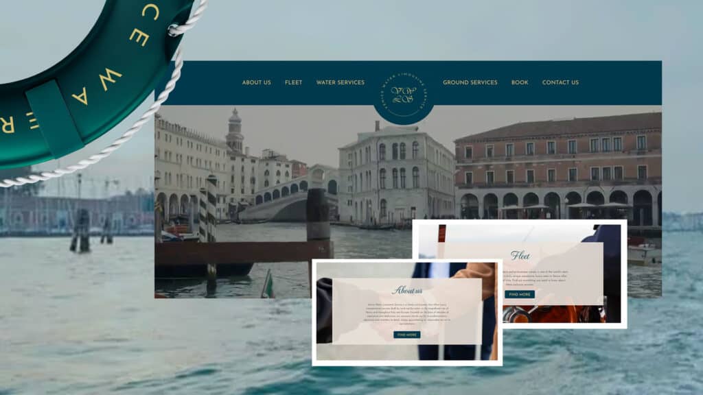 Immagine di un sito web con menu di navigazione e servizi.