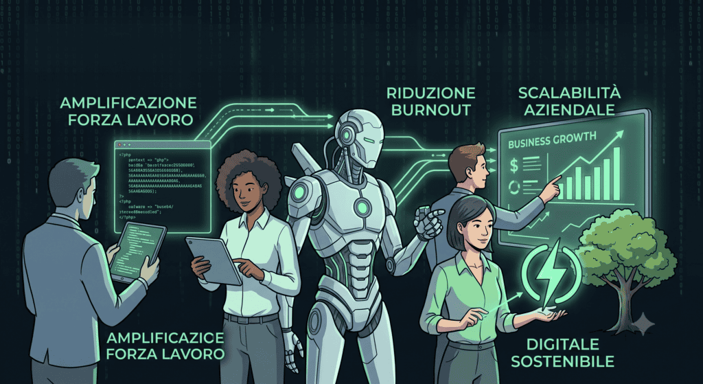 Tecnologia AI e sostenibilità in un'illustrazione moderna e innovativa.