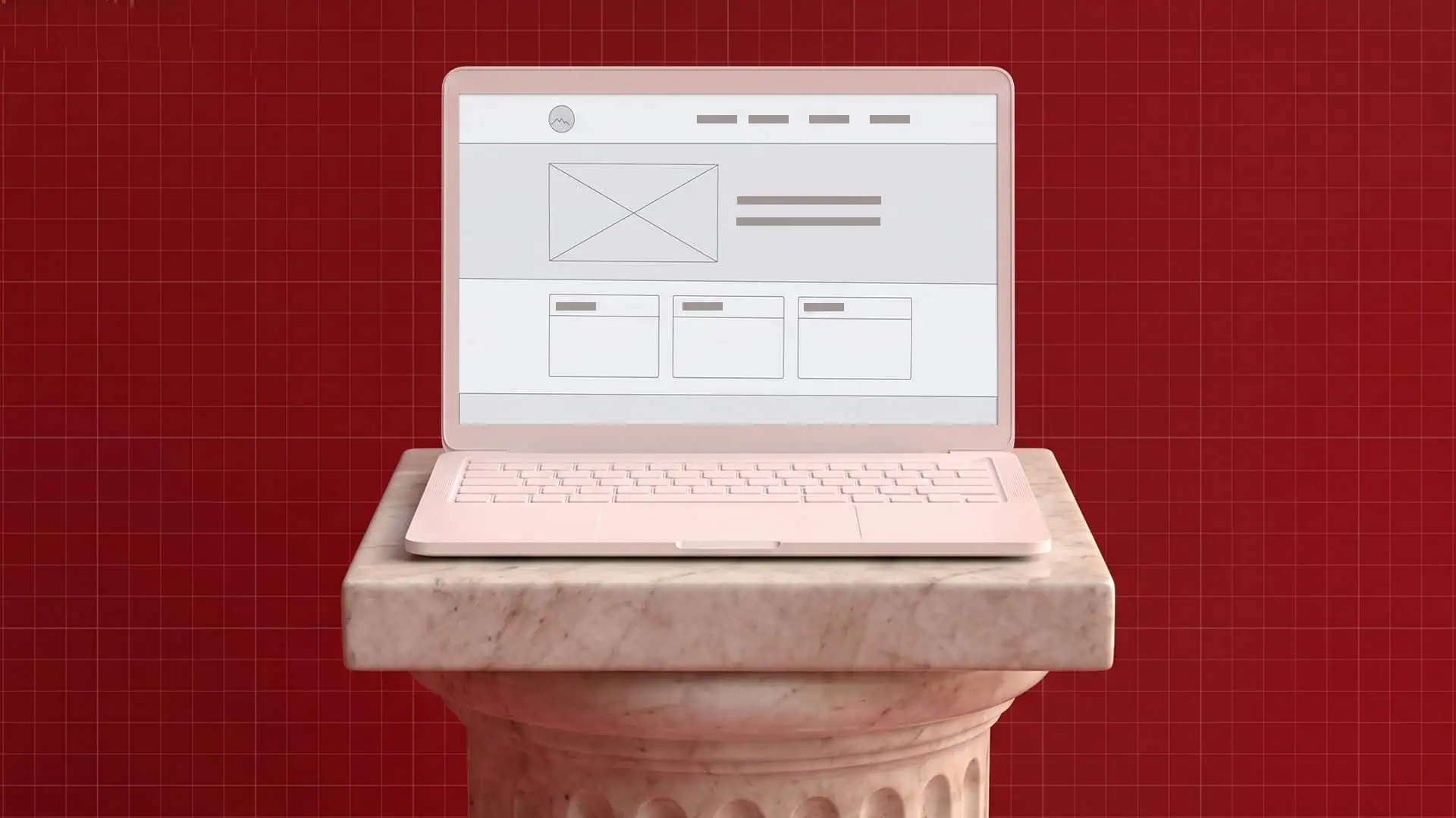 Laptop con interfaccia web su base rossa per ottimizzazione SEO.
