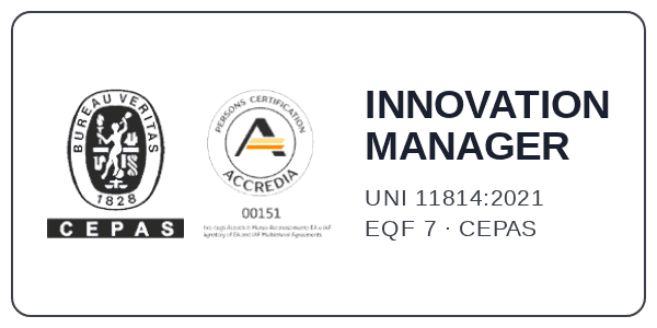 Certificazione di Innovazione Manageriale con loghi CEPA e AICQ.