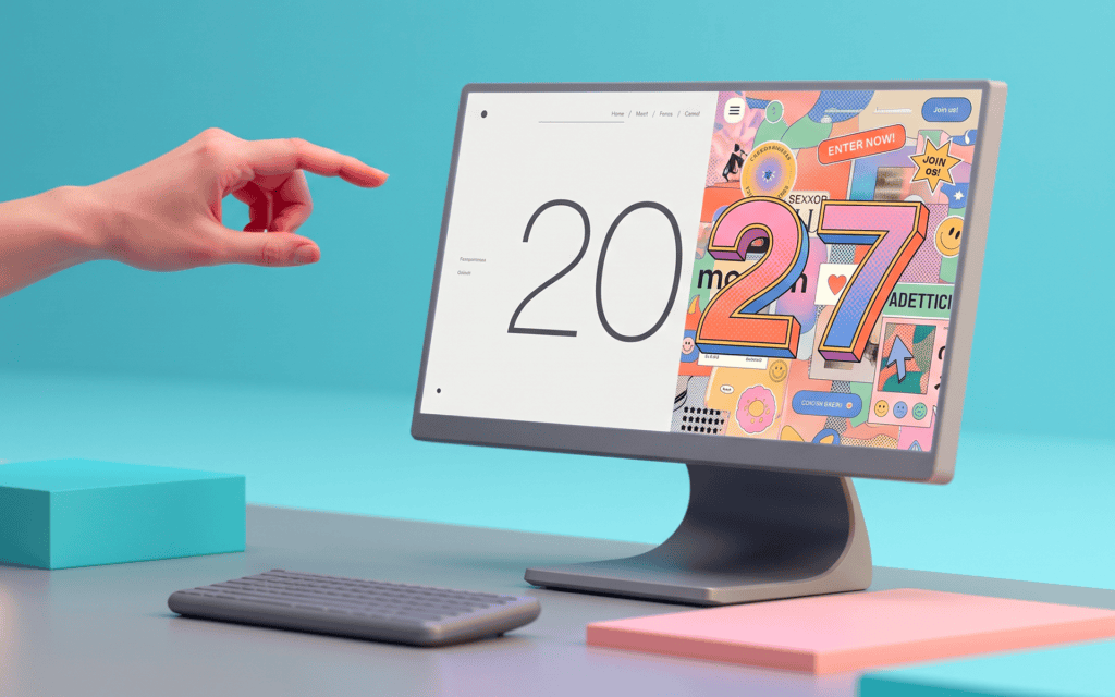 Monitor con data digitale e grafica colorata per design moderno.