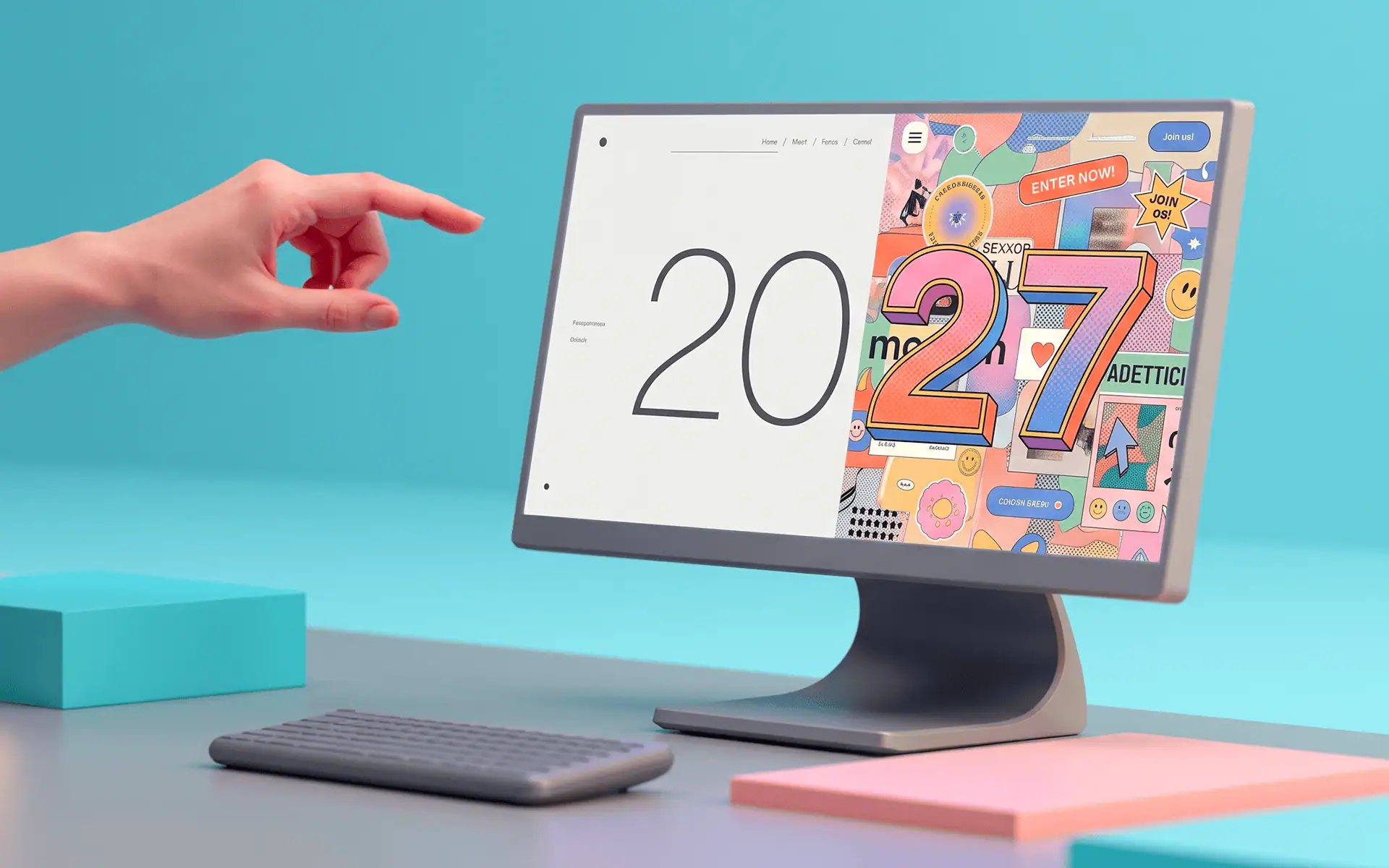 Monitor con data digitale e grafica colorata per design moderno.